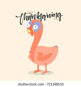 Cartoon Turkey bird. Happy Thanksgiving Celebration. Funny character turkey