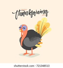 Cartoon Turkey bird. Happy Thanksgiving Celebration. Funny character turkey