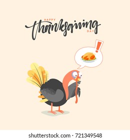 Cartoon Turkey bird. Happy Thanksgiving Celebration. Funny character turkey