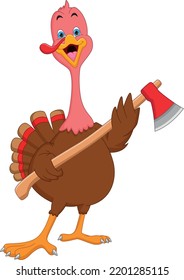 Cartoon Turkey Bird Holding A Axe