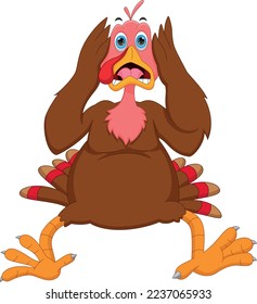 cartoon turkey bird shocked on white background