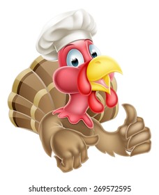 Cartoon turkey chef giving a thumbs up and wearing chef hat