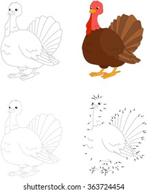 Cartoon turkey. Dot to dot educational game for kids. Vector illustration