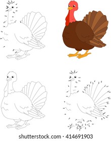 Cartoon turkey. Dot to dot educational game for kids. Vector illustration