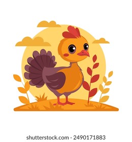 Cartoon turkey, farm animal in a vector