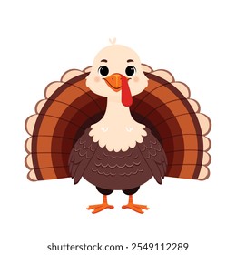 cartoon turkey in flat style isolated on white background