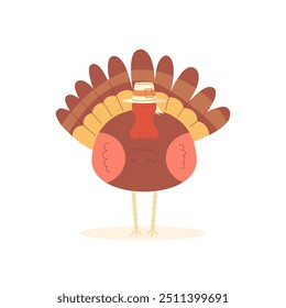 Cartoon turkey in a flat style on a white background. The symbol of Thanksgiving