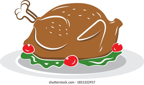 Cartoon turkey. Happy Thanksgiving Day. Cartoon food