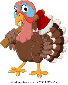 Cartoon turkey holding an axe