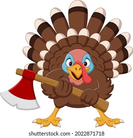 Cartoon Turkey Holding An Axe