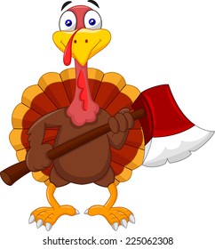 Cartoon turkey holding an axe