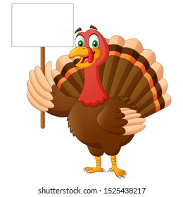Cartoon turkey holding blank banner. Vector Illustration