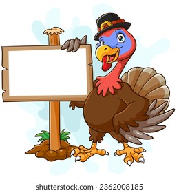 Cartoon turkey holding blank sign