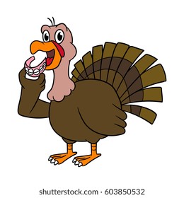 Cartoon Turkey Holding Dentures Vector Illustration