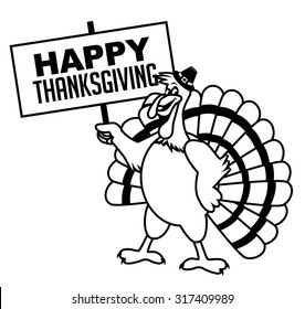 Cartoon turkey holding happy Thanksgiving sign  EPS 10 vector  grouped for easy editing  