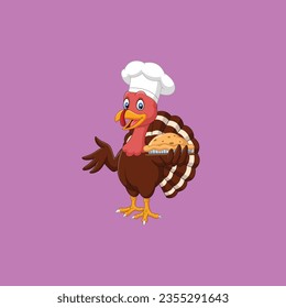 Cartoon turkey holding a pie illustration 