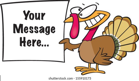 Cartoon turkey holding a sign