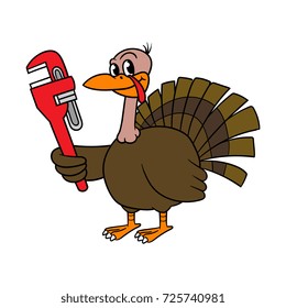 Cartoon Turkey Holding Wrench Vector Illustration