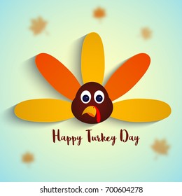 Cartoon turkey on autumn leaves background, Happy Thanksgiving day concept.