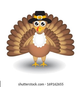 Cartoon turkey on white background for Thanksgiving Day