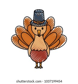 cartoon turkey with pilgrim hat icon over white background colorful design  vector illustration