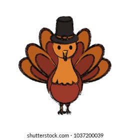 cartoon turkey with pilgrim hat icon over white background colorful design  vector illustration