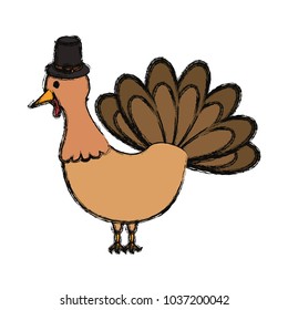 cartoon turkey with pilgrim hat icon over white background colorful design  vector illustration