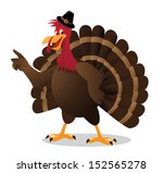 Cartoon turkey points at your message. EPS 10 vector, grouped for easy editing. No open shapes or paths.