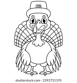 Cartoon turkey posing line art