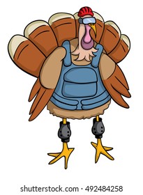 Cartoon turkey with protective gear