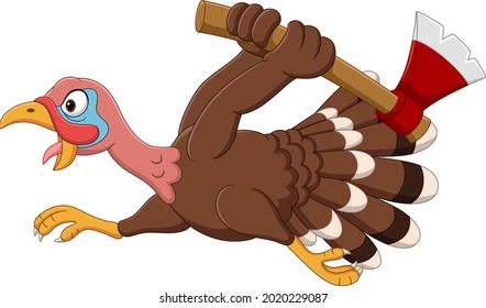 Cartoon turkey running with axe