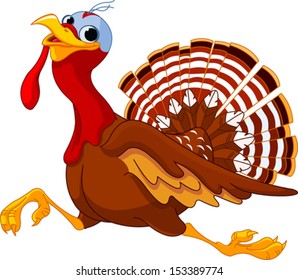 Cartoon turkey running, isolated on white background  