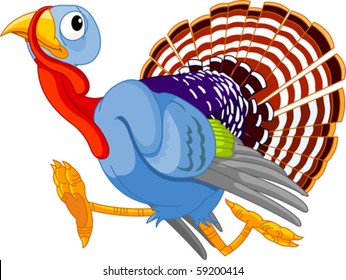 Cartoon turkey running, isolated on white background