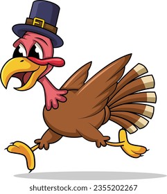 cartoon turkey running. Vector clip art illustration