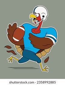 A cartoon turkey runs with a football.