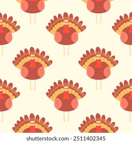 Cartoon turkey seamless pattern on a light background