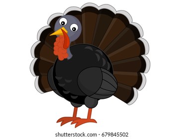 cartoon turkey standing and smiling - isolated vector / illustration for children