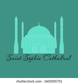 Cartoon Turkey symbols and objects set: Saint Sophie Cathedral, Maiden's Tower, palace of Topapa, Galata Tower, Istanbul architecture.