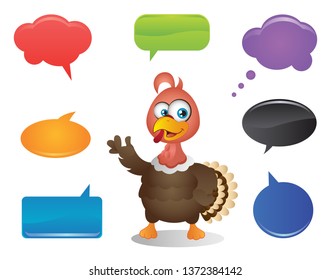 Cartoon Turkey talking with Speech Bubbles