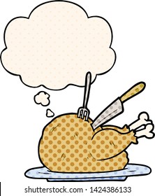cartoon turkey with thought bubble in comic book style