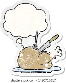 caricatura turquía con burbuja de pensamiento como pegatina gastada angustiada
