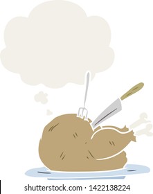 cartoon turkey with thought bubble in retro style