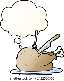 cartoon turkey with thought bubble in smooth gradient style