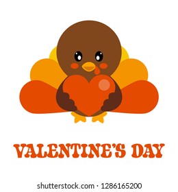 cartoon turkey vector with heart and valentines text