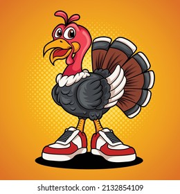 Cartoon turkey wearing shoes vector illustration