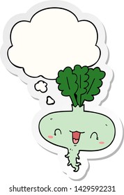 refunfuño de dibujos animados con burbuja de pensamiento como pegatina impresa
