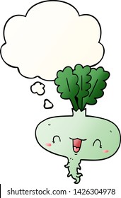 cartoon turnip with thought bubble in smooth gradient style