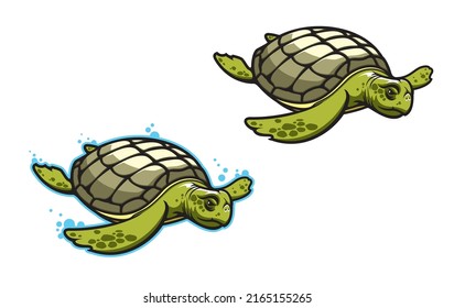 Cartoon turtle animal mascot for sport team or club, vector tortoise reptile emblem. Basketball, baseball of softball  sport badge and football soccer or hockey varsity turtle mascot