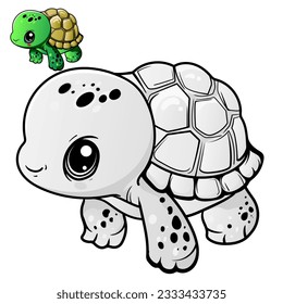 Cartoon turtle. Black and white illustration cartoon character good use for mascot, sticker, coloring book, children book, sign, icon, or any design you want.