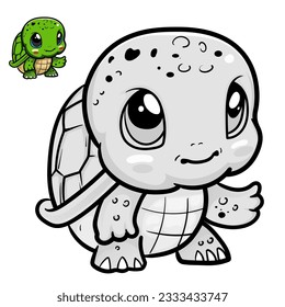 Cartoon turtle. Black and white illustration cartoon character good use for mascot, sticker, coloring book, children book, sign, icon, or any design you want.